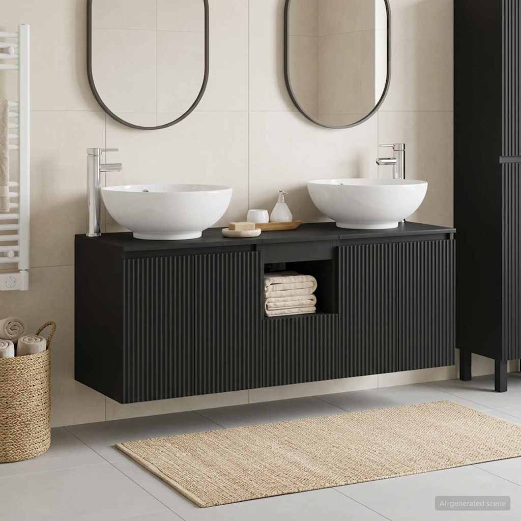 Badkamerkastenset 3 st Zwart 49,5 x 44,5 x 65 cm Bewerkt hout is nu te koop bij PeponiXL, paradijselijk wonen!