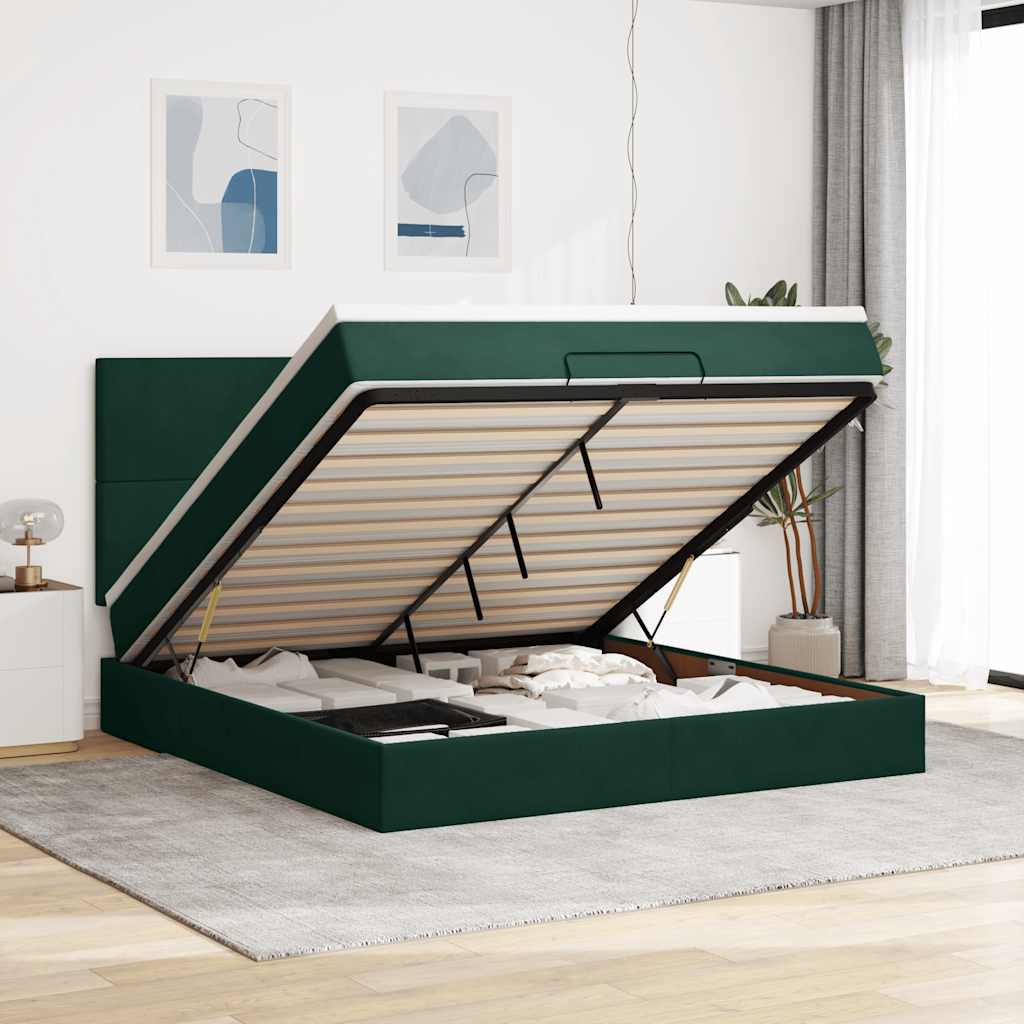 Ottoman bed met matrassen 160x200cm fluweel donkergroen is nu te koop bij PeponiXL, paradijselijk wonen!
