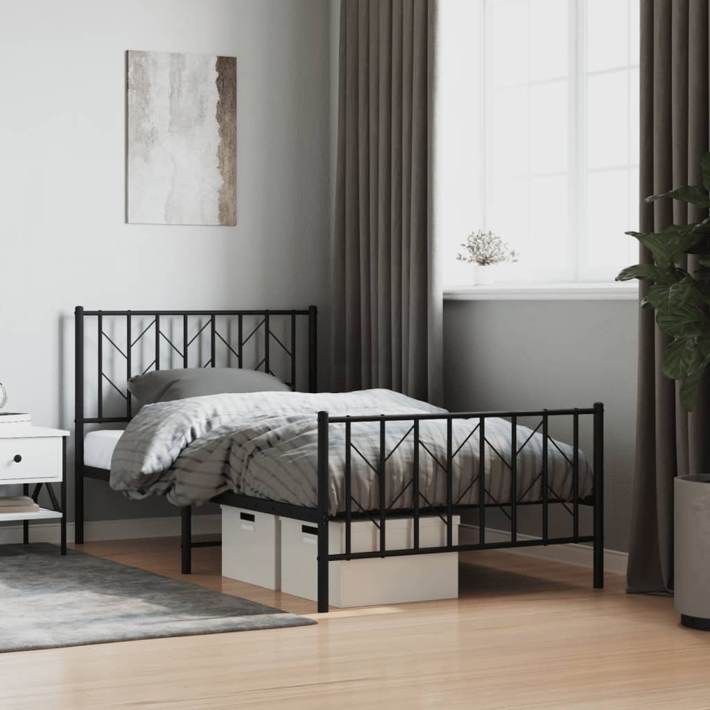 Bedframe met hoofd- en voeteneinde metaal zwart 100x190 cm is nu te koop bij PeponiXL, paradijselijk wonen!