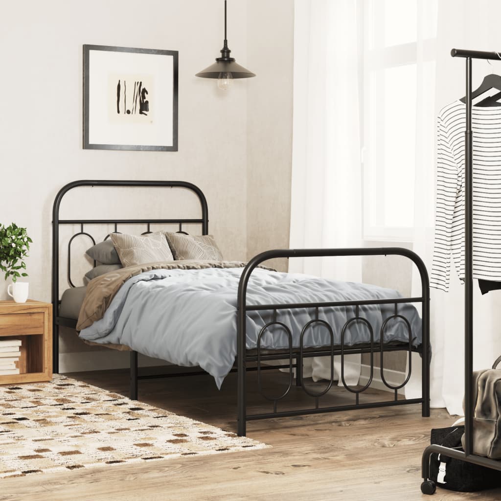 Bedframe met hoofd- en voeteneinde metaal zwart 80x200 cm is nu te koop bij PeponiXL, paradijselijk wonen!