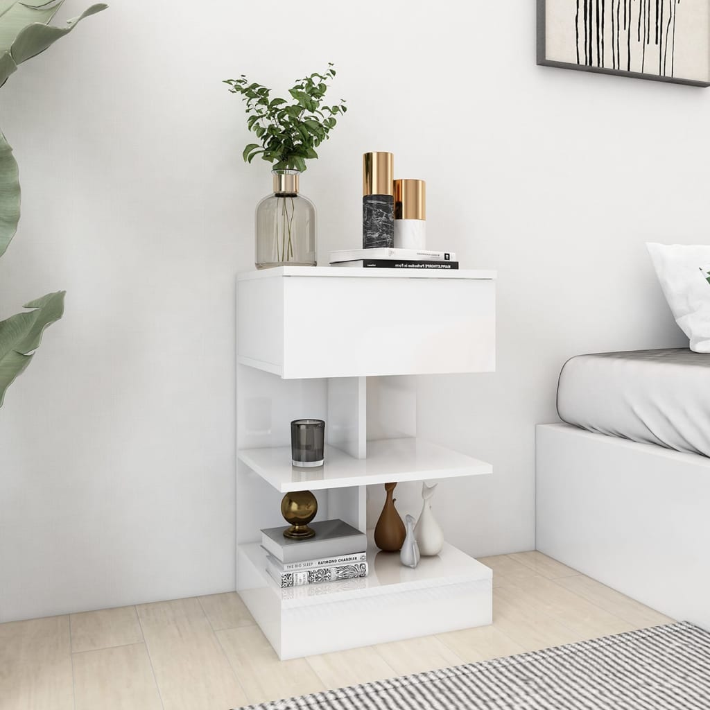 Nachtkastjes 2 st 40x35x65 cm spaanplaat hoogglans wit is nu te koop bij PeponiXL, paradijselijk wonen!