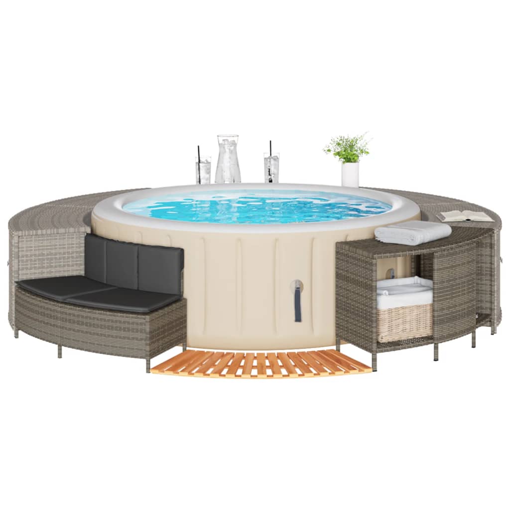 Hottub-ombouw poly rattan massief acaciahout grijs is nu te koop bij PeponiXL, paradijselijk wonen!