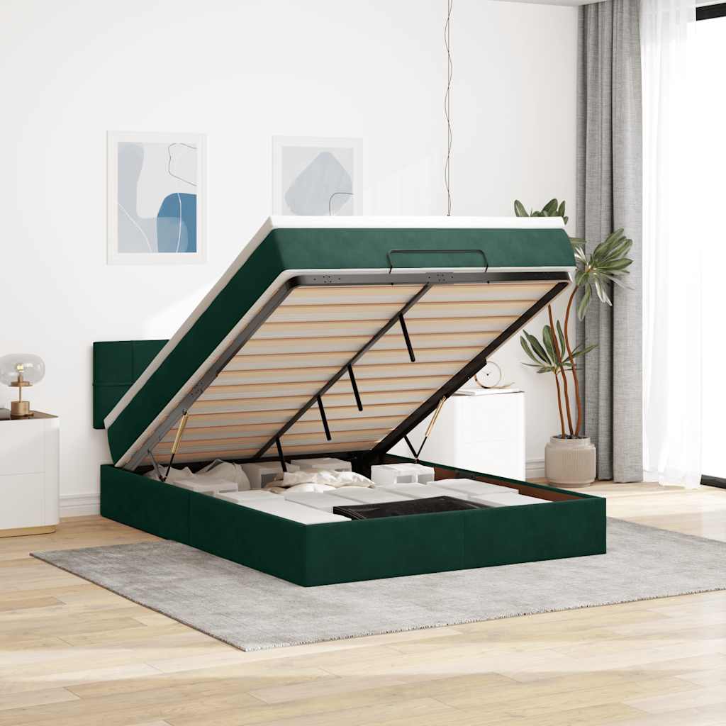 Ottoman bed met matras 140x200cm fluweel donkergroen is nu te koop bij PeponiXL, paradijselijk wonen!