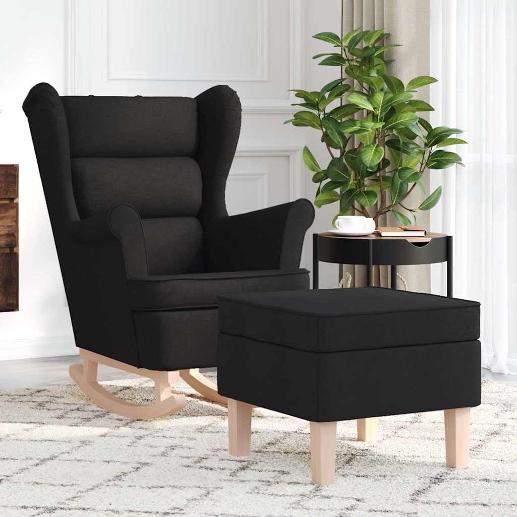 Schommelstoel met voetenbank stof zwart is nu te koop bij PeponiXL, paradijselijk wonen!