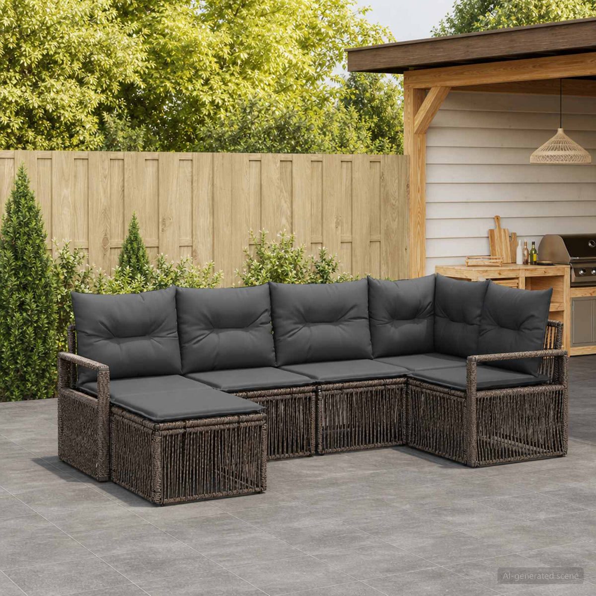 Tuinbankenset 6 pcs Grijs poly rattan is nu te koop bij PeponiXL, paradijselijk wonen!