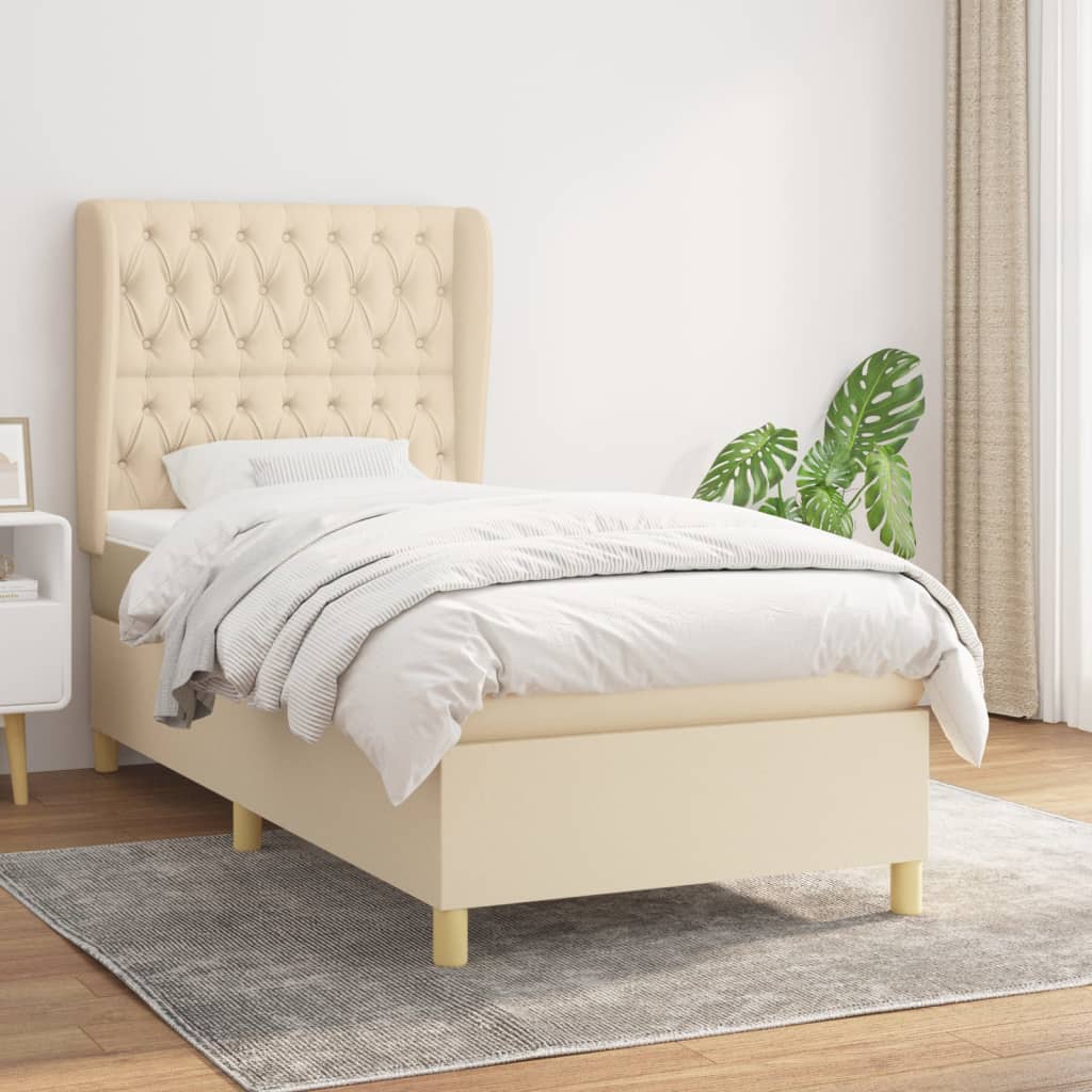 Boxspring met matras stof crèmekleurig 90x200 cm is nu te koop bij PeponiXL, paradijselijk wonen!