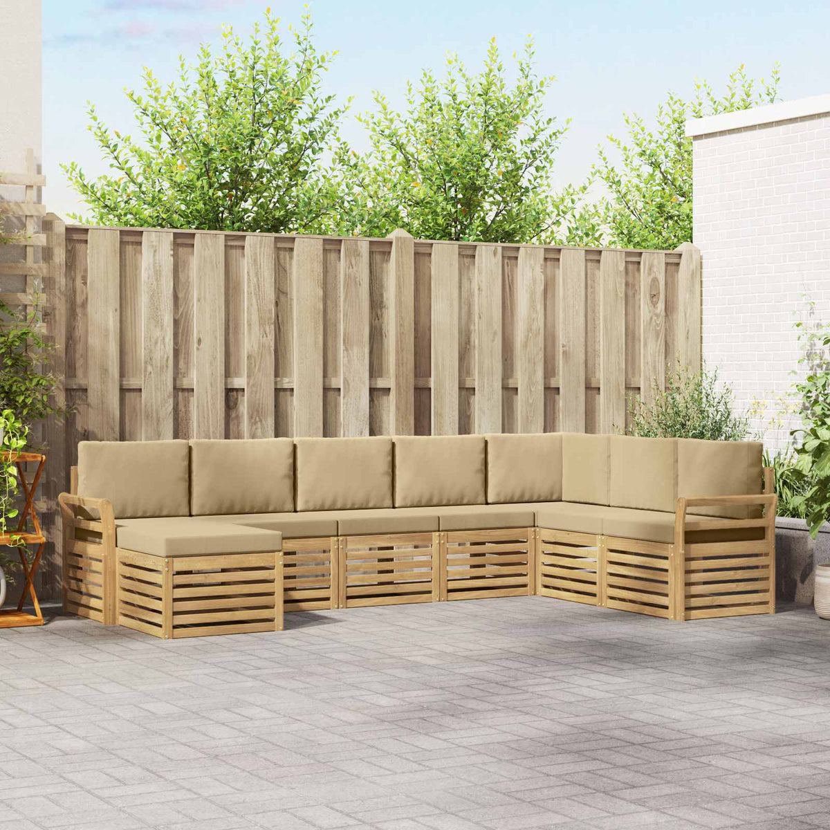 Buiten bankenset 8 pcs Wit en Beige 308 x 190 x 73 cm Polyester is nu te koop bij PeponiXL, paradijselijk wonen!