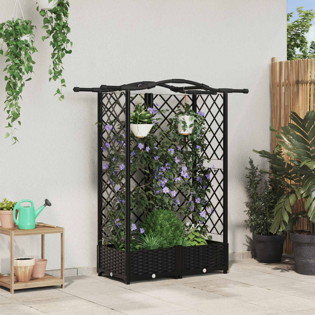 Verhoogd Bed met Trellis en Dak Zwart 124 x 40 x 126 cm PP is nu te koop bij PeponiXL, paradijselijk wonen!