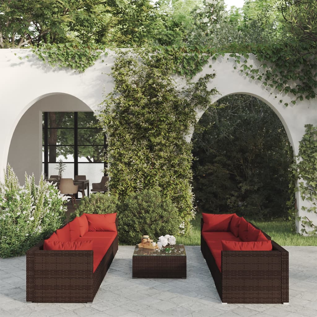 9-delige Loungeset met kussens poly rattan bruin is nu te koop bij PeponiXL, paradijselijk wonen!