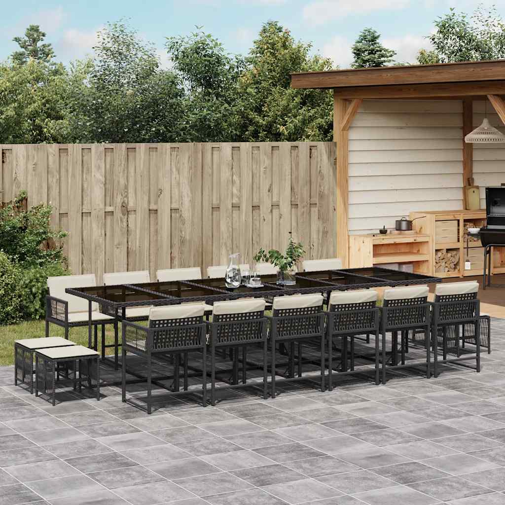 17-delige Tuinset met kussens poly rattan zwart is nu te koop bij PeponiXL, paradijselijk wonen!
