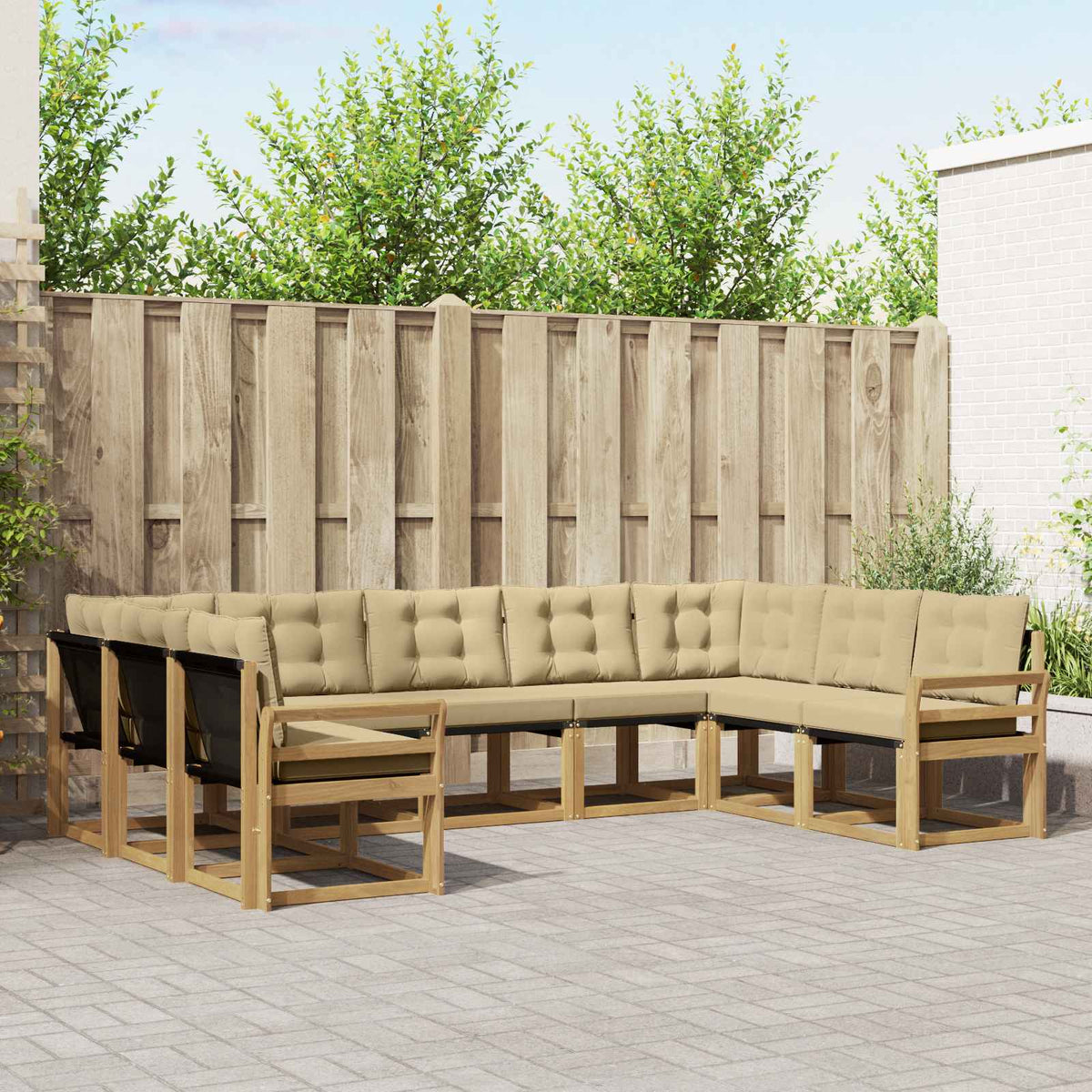 Buiten bankenset met kussen 9 pcs Wit en Beige is nu te koop bij PeponiXL, paradijselijk wonen!