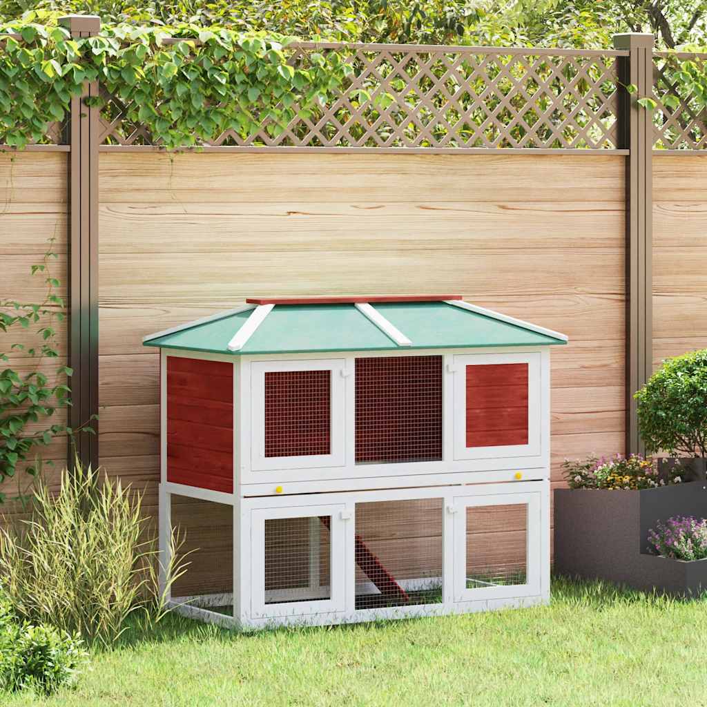 Konijnenhok twee verdiepingen hout rood is nu te koop bij PeponiXL, paradijselijk wonen!