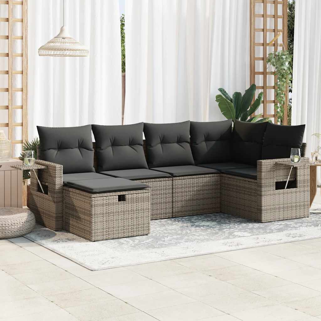 6-delige Loungeset met kussens poly rattan grijs is nu te koop bij PeponiXL, paradijselijk wonen!
