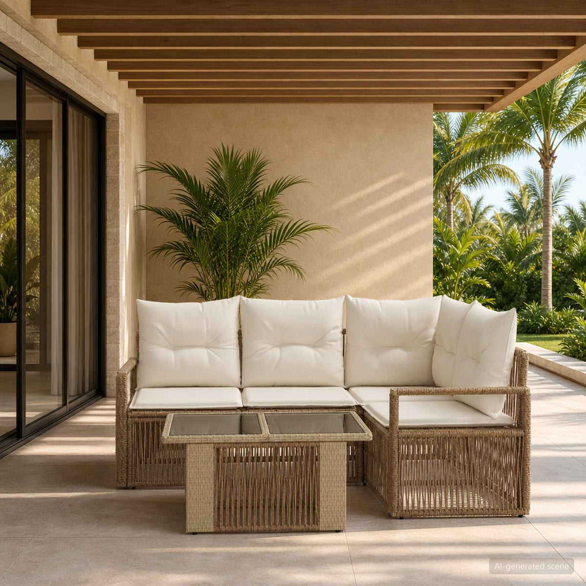 Tuinbankenset 5 st Beige en Crème Wit poly rattan is nu te koop bij PeponiXL, paradijselijk wonen!