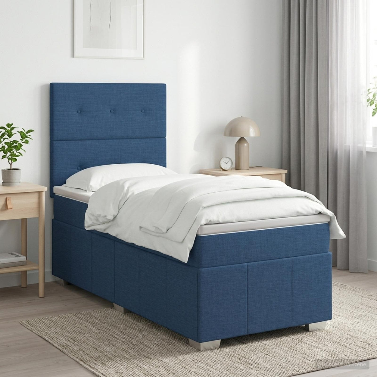 Boxspringbed met matras met hoofdeinde Blauw 100 x 200 cm Stof is nu te koop bij PeponiXL, paradijselijk wonen!