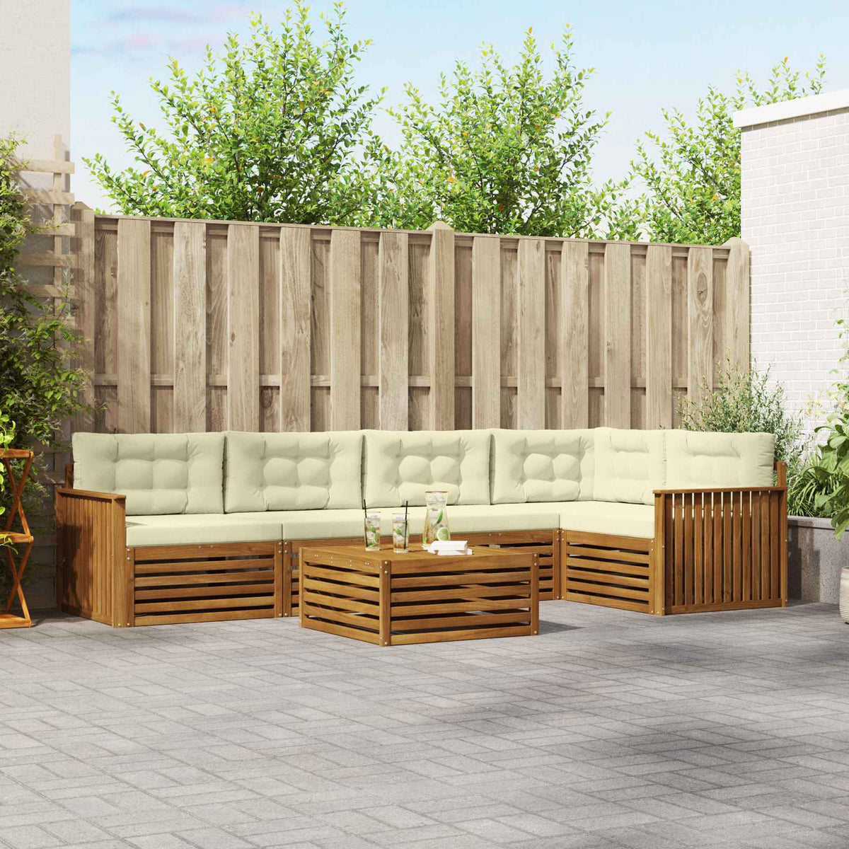 Buiten bankenset met kussen 6 pcs Natuurlijk en Crème is nu te koop bij PeponiXL, paradijselijk wonen!