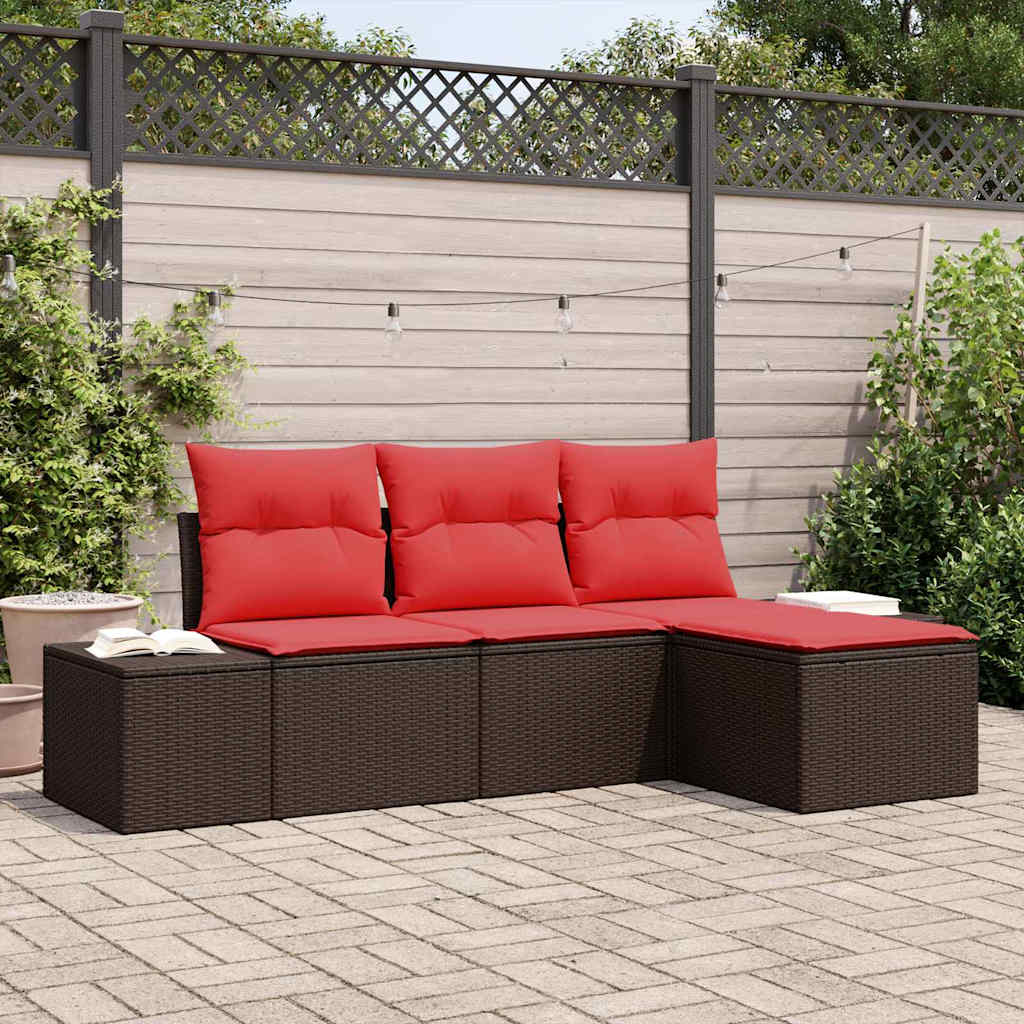 Tuin Sofa Set 4 st Bruin en Rood poly rattan is nu te koop bij PeponiXL, paradijselijk wonen!