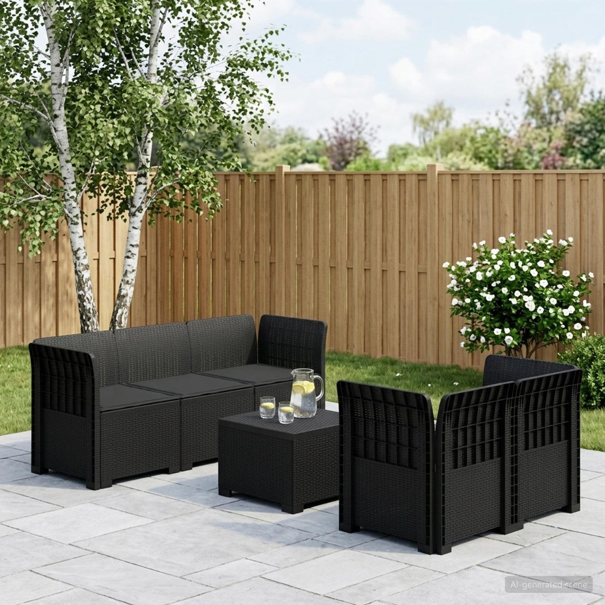 5-Zits Tuin Sofa met Kussens Rattan Look PP Antraciet is nu te koop bij PeponiXL, paradijselijk wonen!