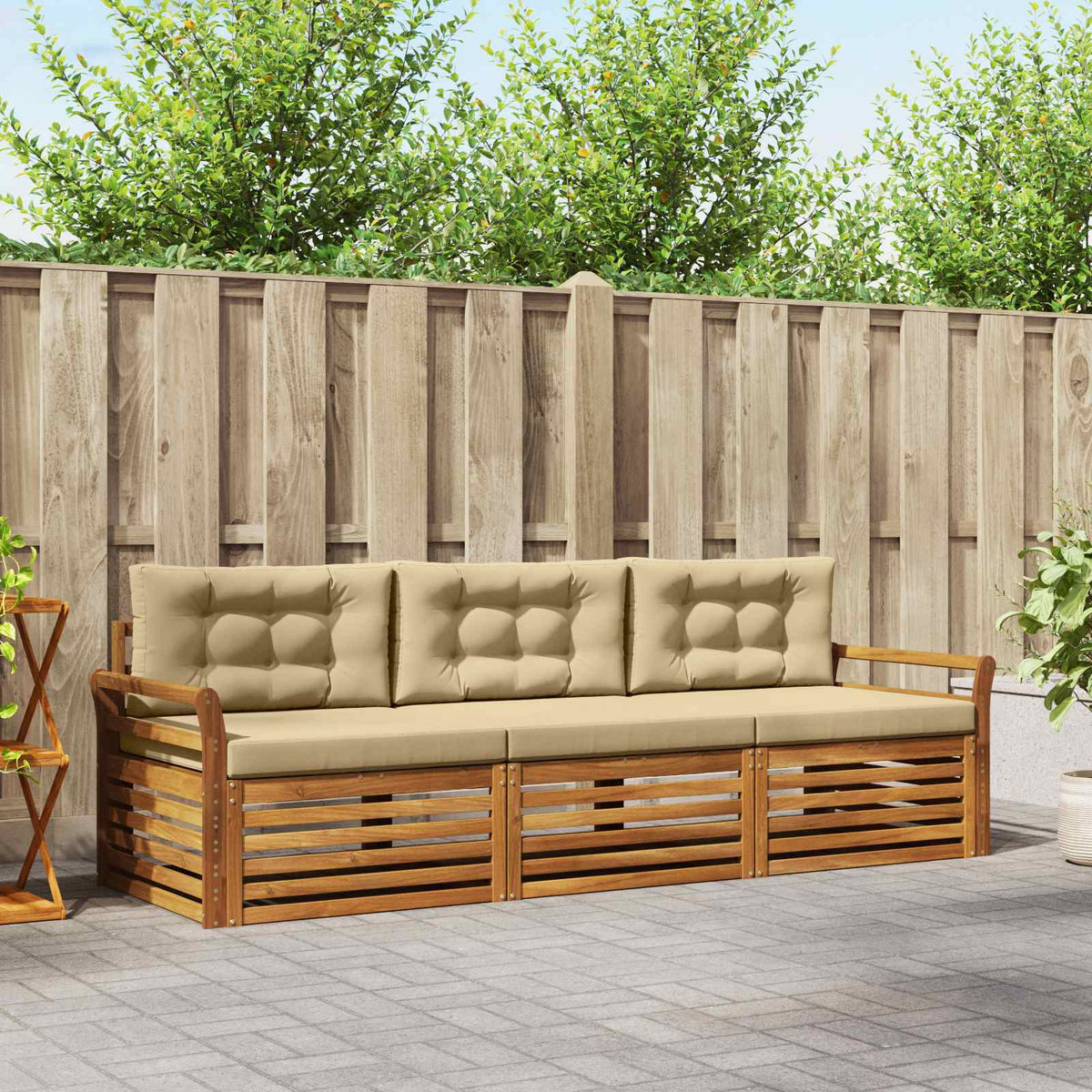 Buiten bankenset met kussen 3 pcs Natuurlijk en Beige is nu te koop bij PeponiXL, paradijselijk wonen!