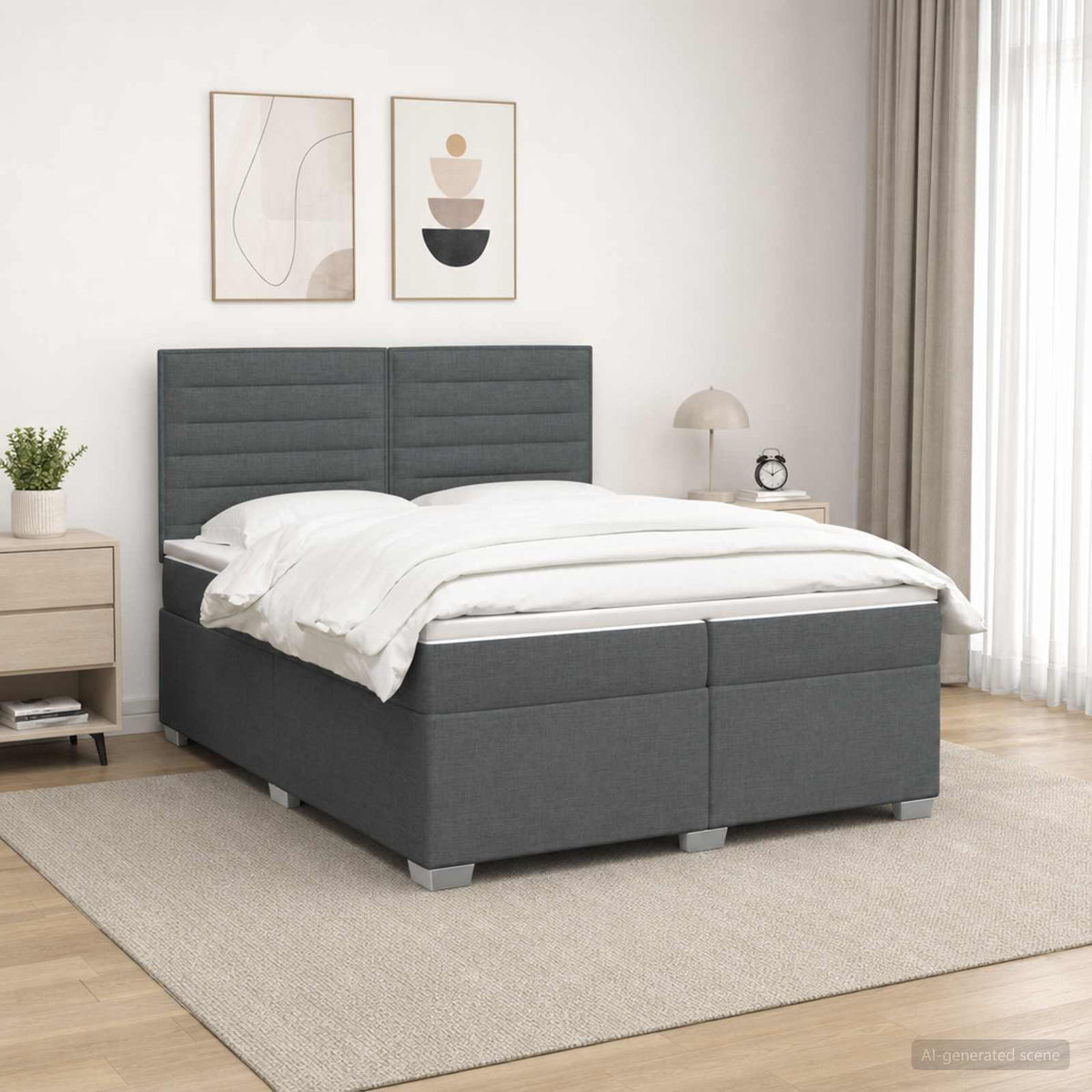 Boxspringbed met matras Donkergrijs 200 x 200 cm Stof is nu te koop bij PeponiXL, paradijselijk wonen!