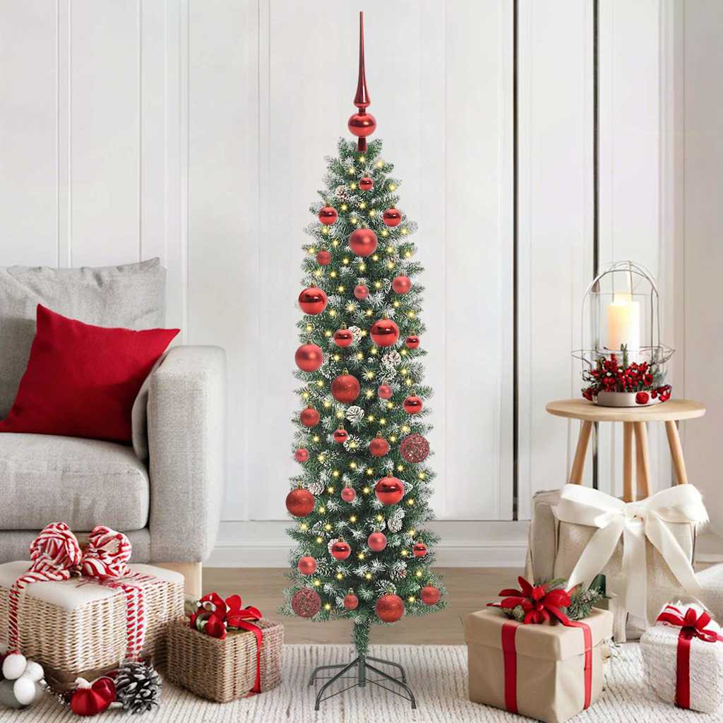 Kunstmatige slanke kerstboom met 150 LED Groen en Wit 150 cm is nu te koop bij PeponiXL, paradijselijk wonen!