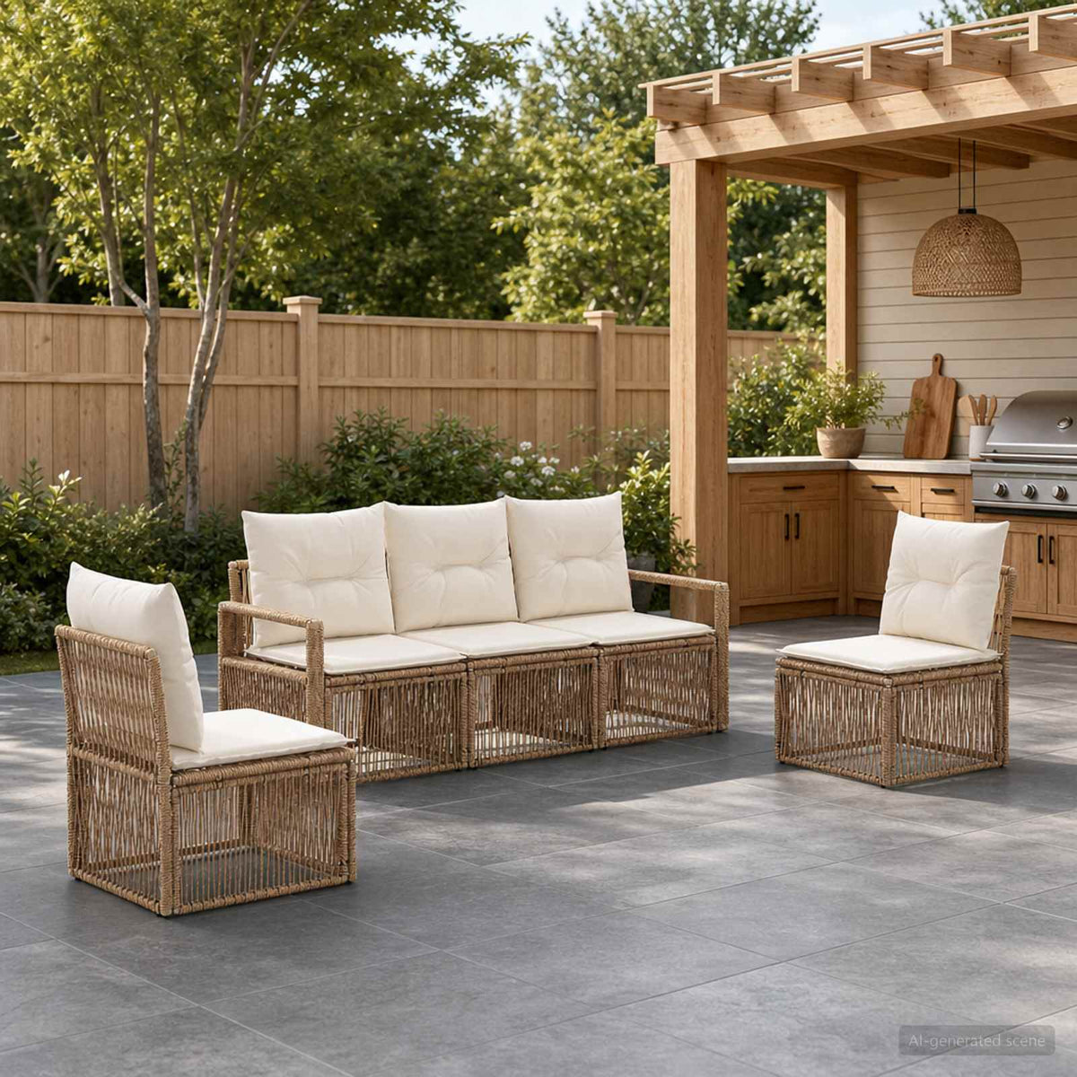 Tuinbankenset 5 pcs Beige poly rattan is nu te koop bij PeponiXL, paradijselijk wonen!