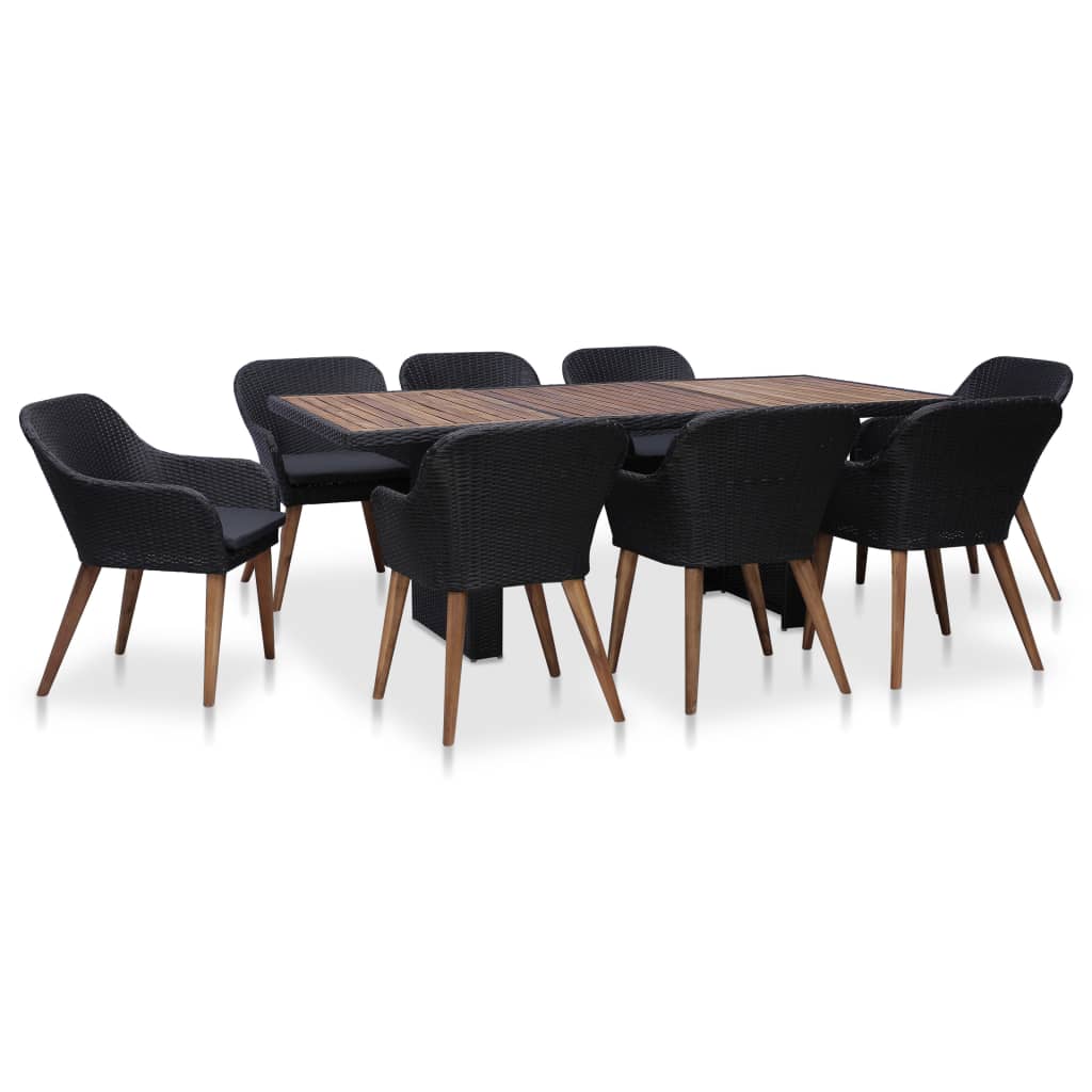 9-delige Tuinset met kussens poly rattan zwart is nu te koop bij PeponiXL, paradijselijk wonen!