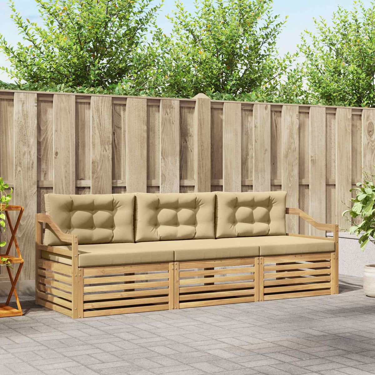 Buiten bankenset met kussen 3 pcs Wit en Beige Polyester is nu te koop bij PeponiXL, paradijselijk wonen!