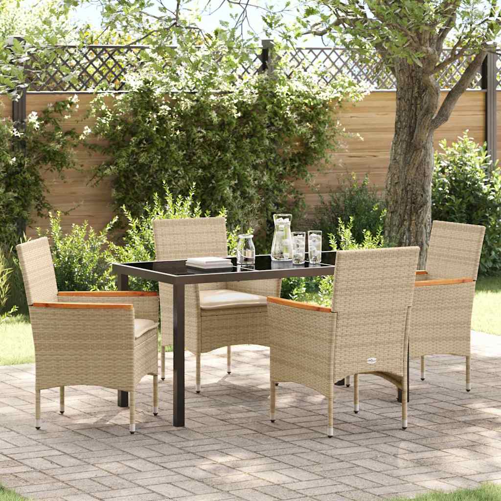 Tuin eettafelset met kussen 5 pcs Beige poly rattan is nu te koop bij PeponiXL, paradijselijk wonen!