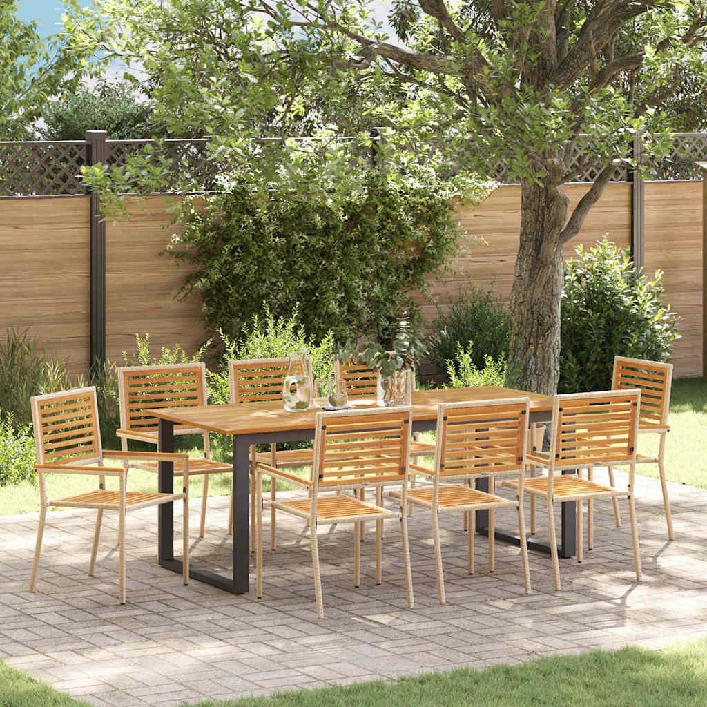 Tuin eettafelset 9 pcs Beige Massief Acaciahout is nu te koop bij PeponiXL, paradijselijk wonen!
