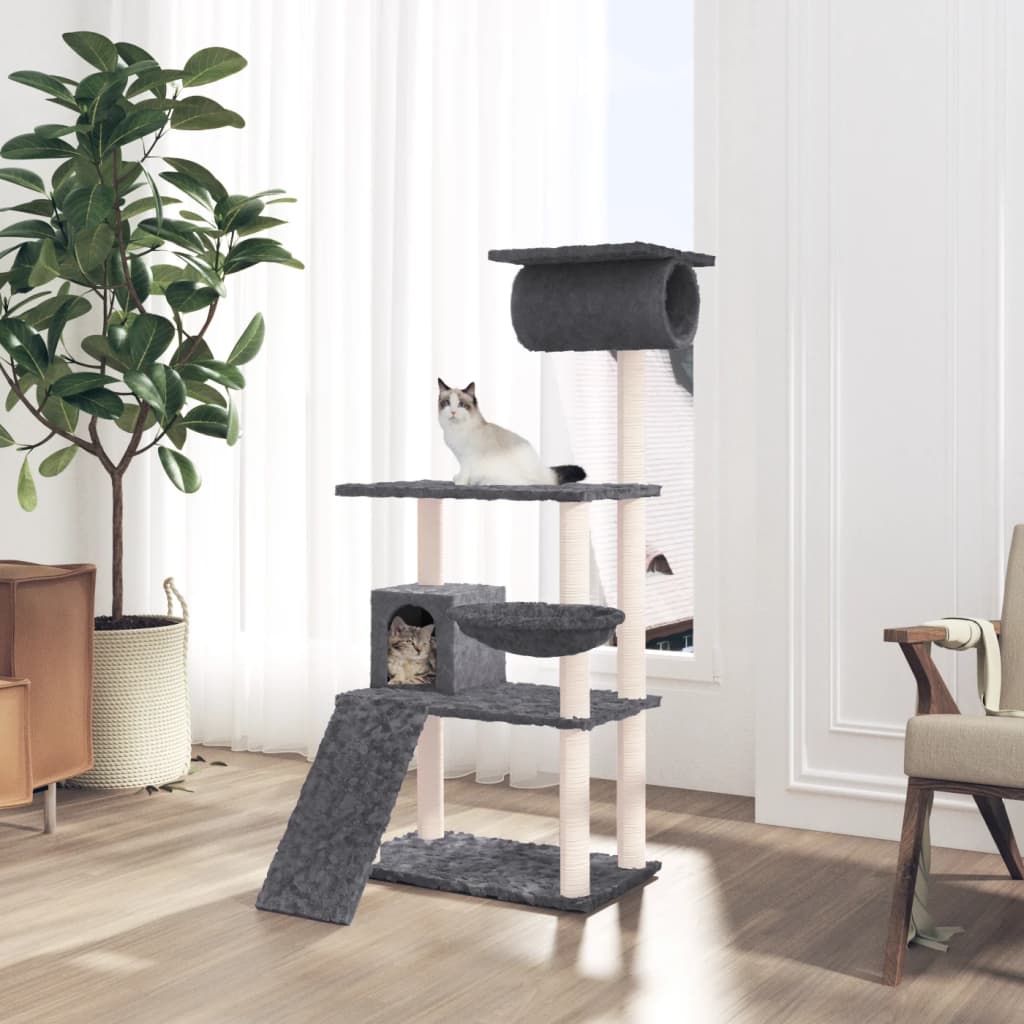 Kattenmeubel met sisal krabpalen 131 cm donkergrijs is nu te koop bij PeponiXL, paradijselijk wonen!