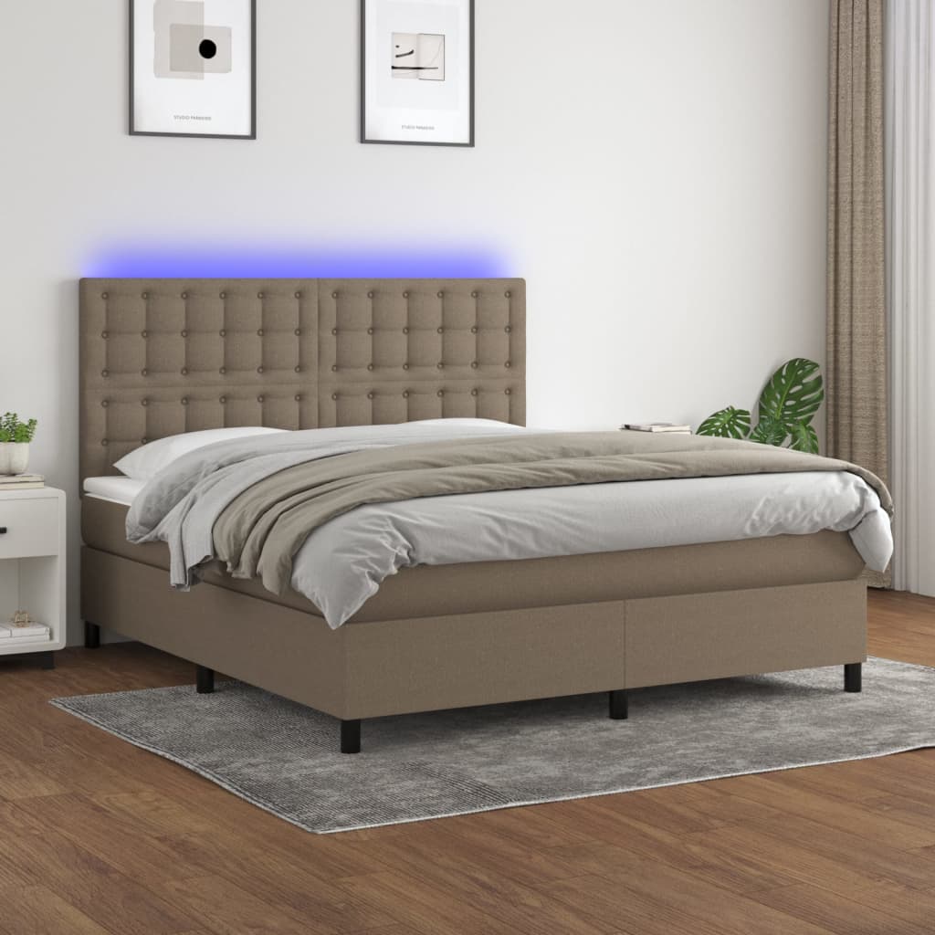 Boxspring met matras en LED stof taupe 180x200 cm is nu te koop bij PeponiXL, paradijselijk wonen!