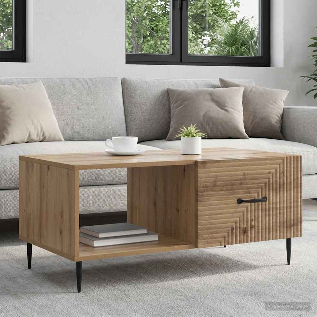Salontafel Artisanaal eiken 90 x 50 x 40 cm Bewerkt hout is nu te koop bij PeponiXL, paradijselijk wonen!
