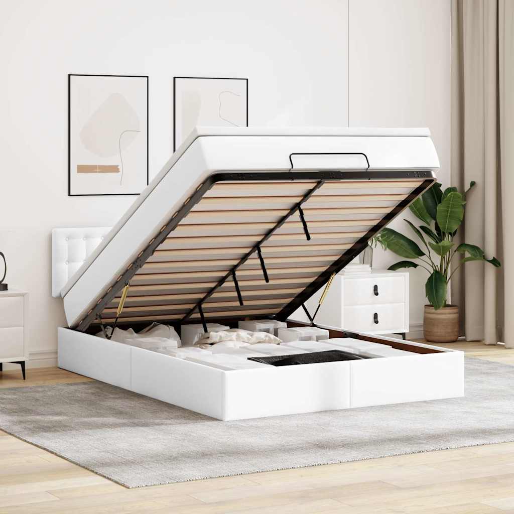 Bed poef met matrassen en LED's 140x190cm kunstleer zuiver wit is nu te koop bij PeponiXL, paradijselijk wonen!
