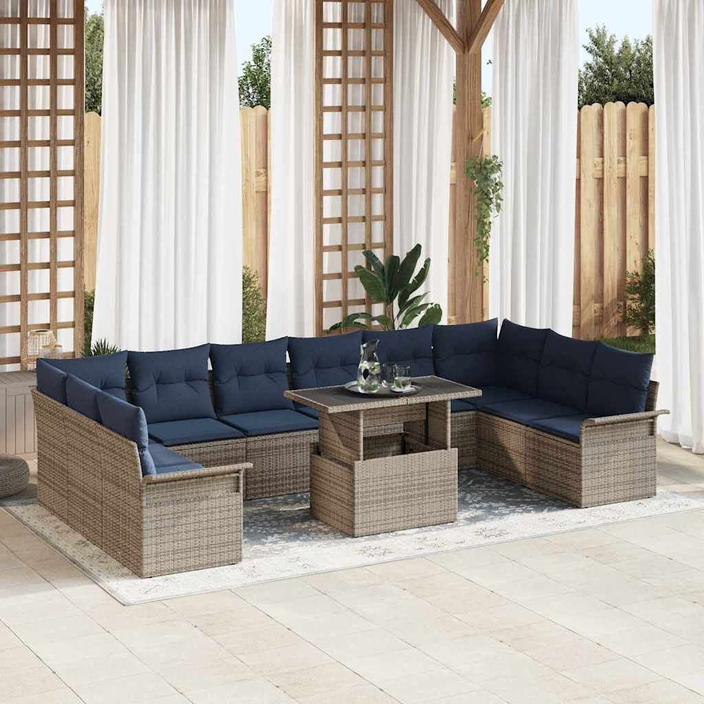 Tuin Sofa Set met kussen 11 pcs Grijs Poly riet is nu te koop bij PeponiXL, paradijselijk wonen!