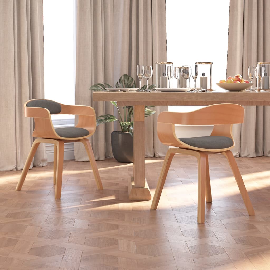 Eetkamerstoel 2 st gebogen hout en stof lichtgrijs is nu te koop bij PeponiXL, paradijselijk wonen!