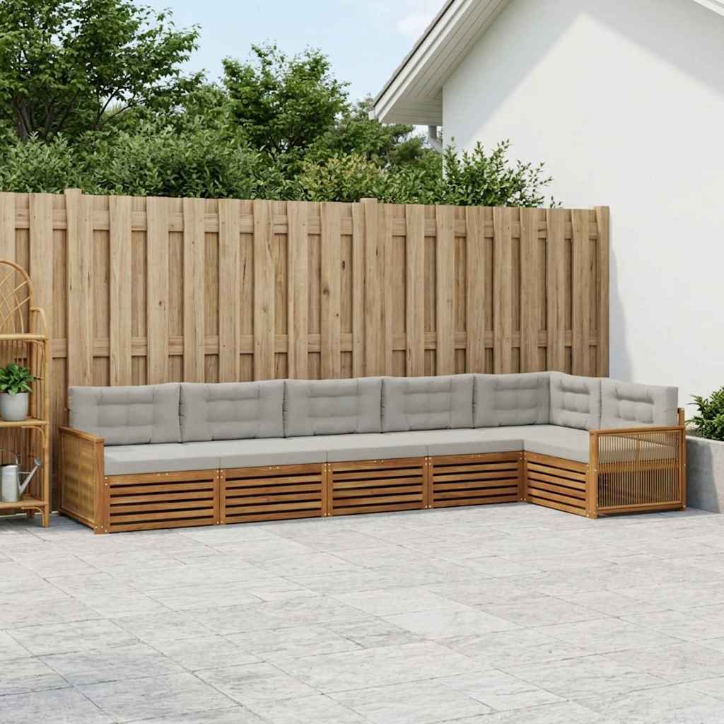 Buiten bankenset met kussen 6 pcs Naturel en lichtgrijs is nu te koop bij PeponiXL, paradijselijk wonen!