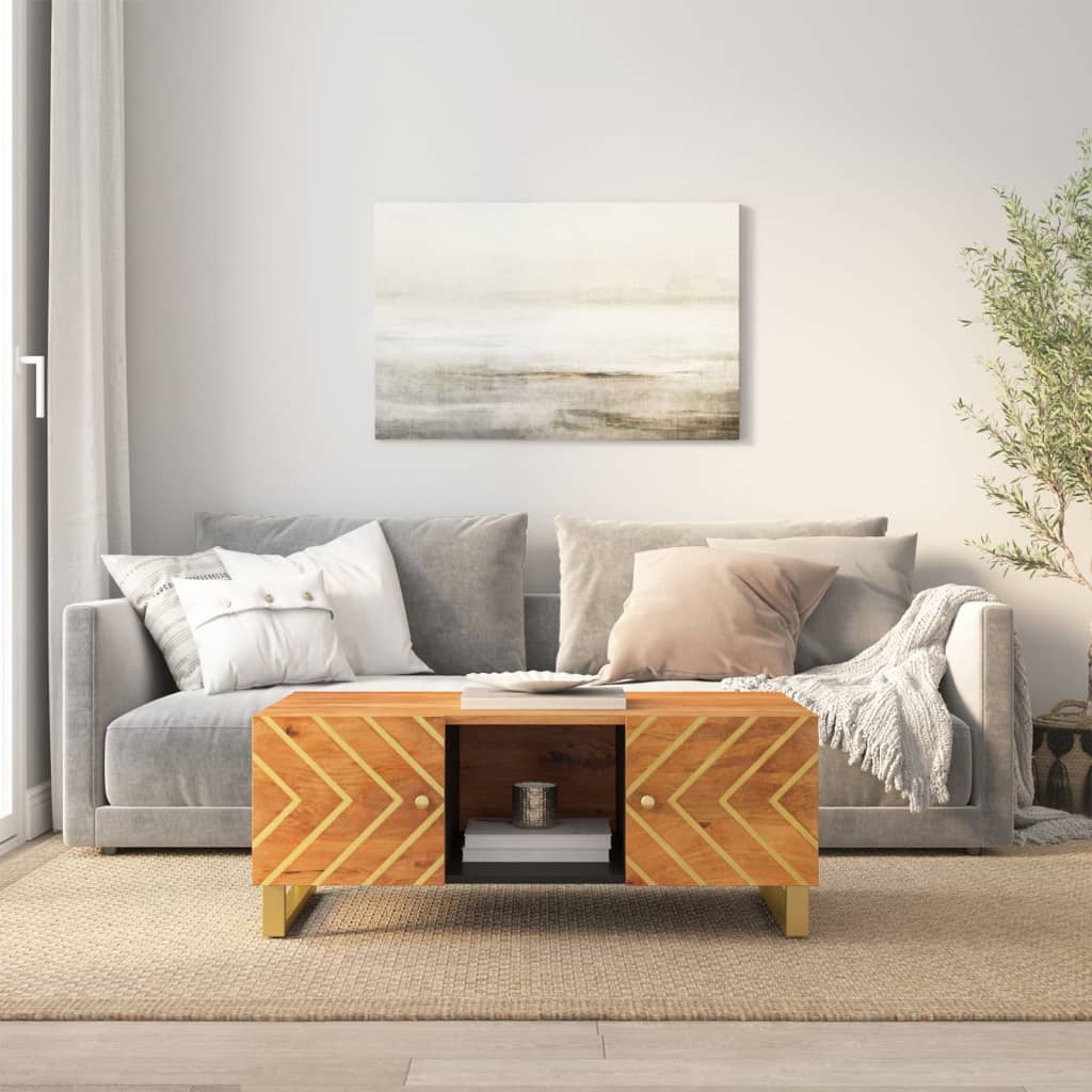 Salontafel 100x54x40 cm massief mangohout bruin en zwart is nu te koop bij PeponiXL, paradijselijk wonen!