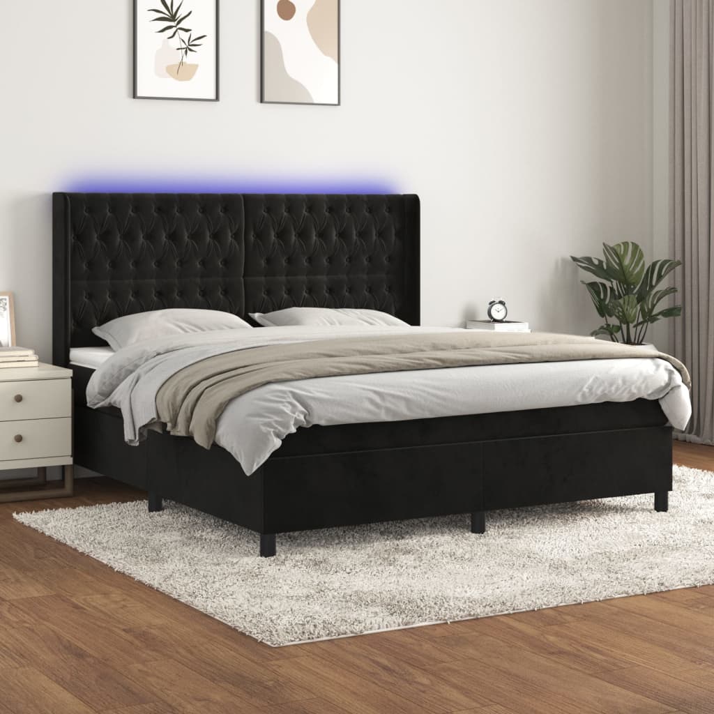 Boxspring met matras en LED fluweel zwart 180x200 cm is nu te koop bij PeponiXL, paradijselijk wonen!