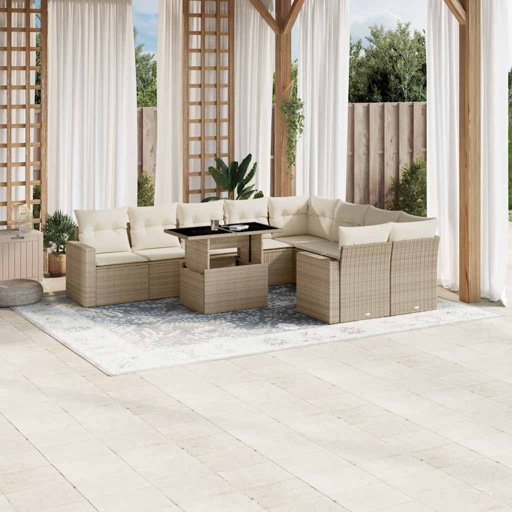 10-delige Loungeset met kussens poly rattan beige is nu te koop bij PeponiXL, paradijselijk wonen!