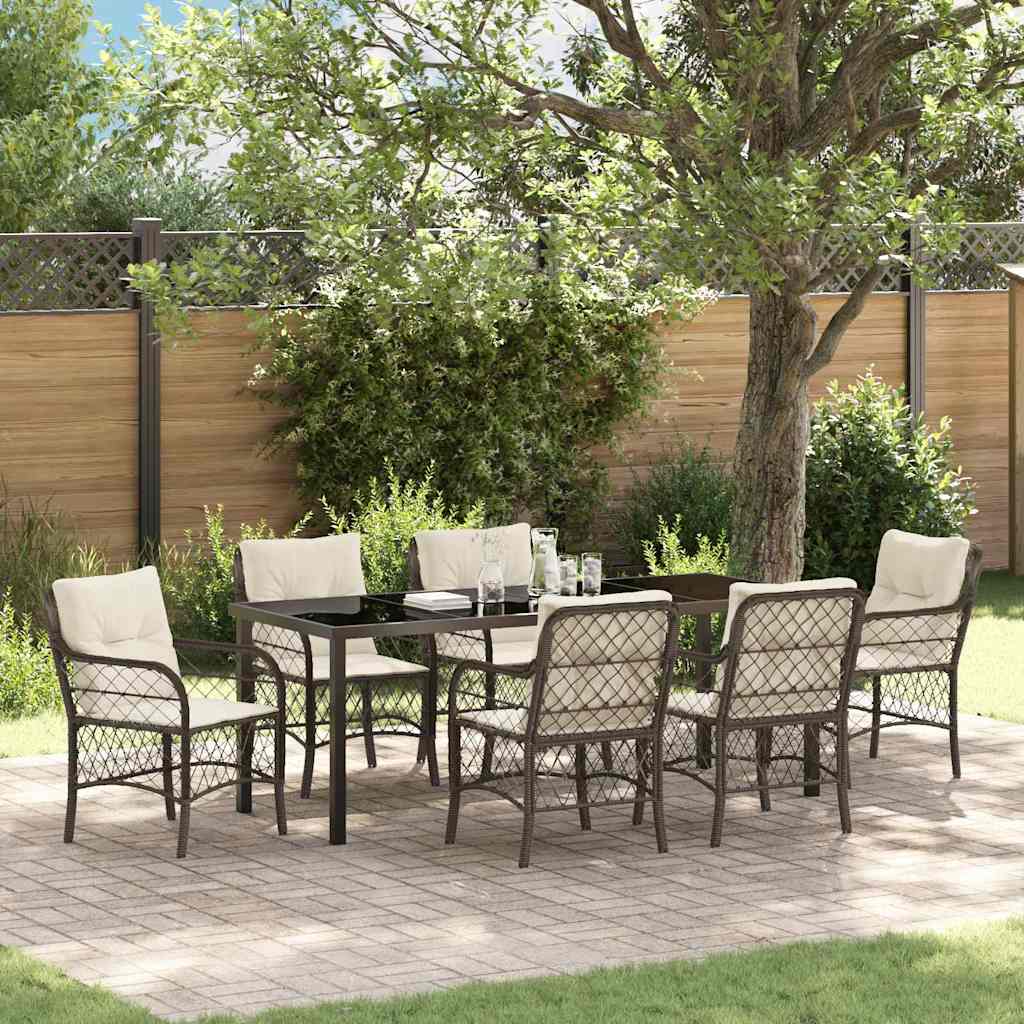 Tuin eettafelset met kussen 7 pcs Bruin poly rattan is nu te koop bij PeponiXL, paradijselijk wonen!