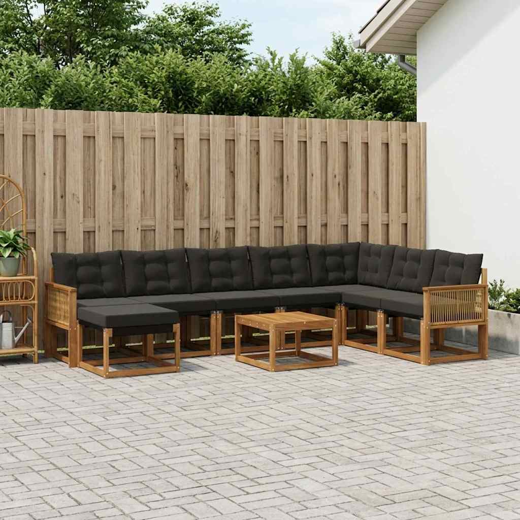 Buiten bankenset met kussen 9 pcs Naturel en Zwart is nu te koop bij PeponiXL, paradijselijk wonen!