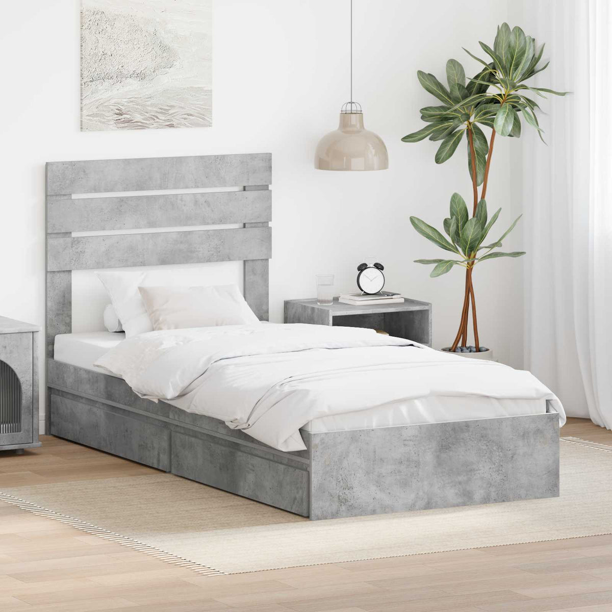 Opslag bed met hoofdeinde Beton Grijs 90 x 190 cm Bewerkt hout is nu te koop bij PeponiXL, paradijselijk wonen!