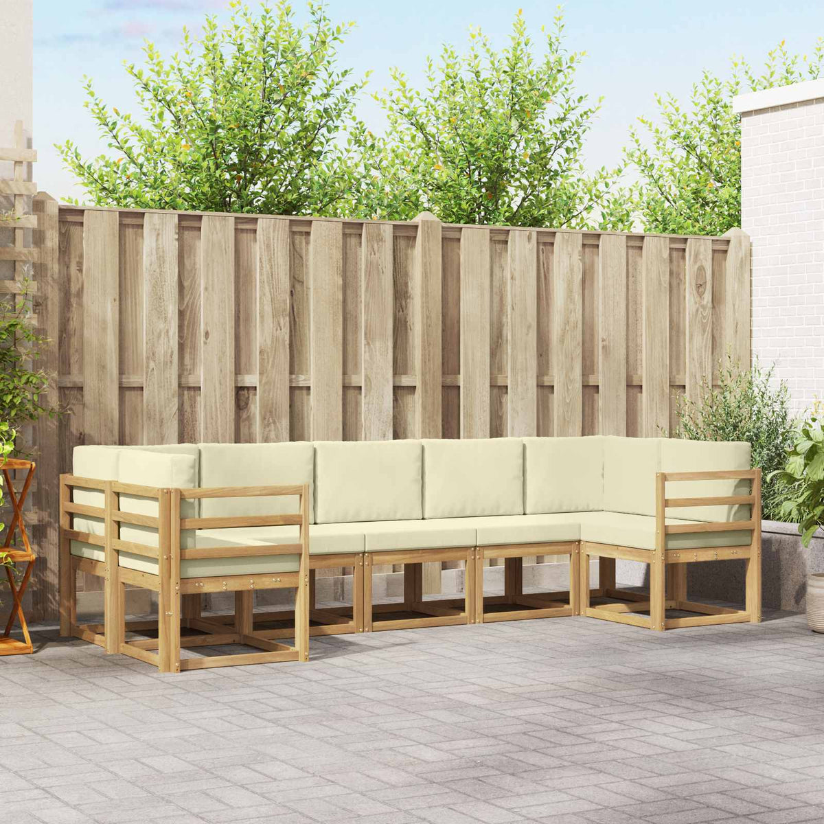 Buiten bankenset met kussen 7 pcs Wit en crèmekleurig is nu te koop bij PeponiXL, paradijselijk wonen!