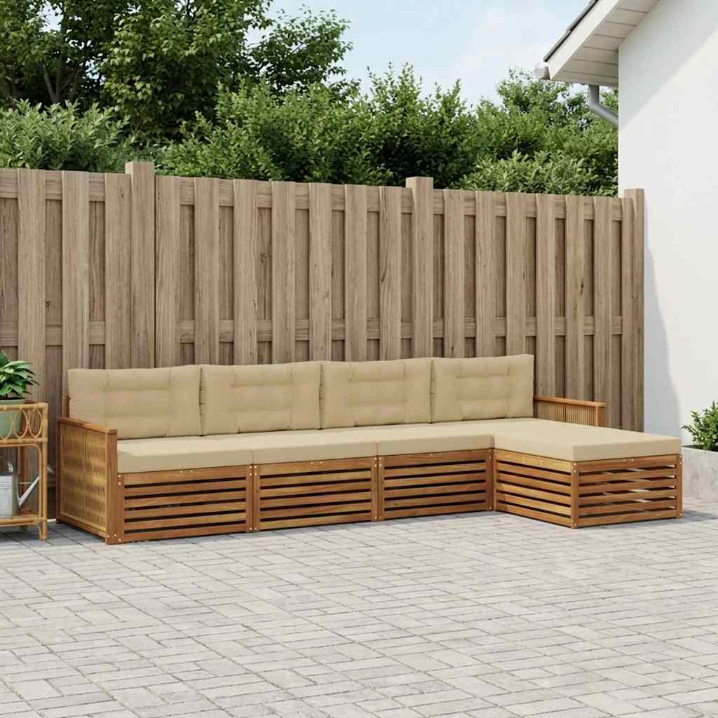 Buiten bankenset met kussen 5 pcs Natuurlijk en Beige is nu te koop bij PeponiXL, paradijselijk wonen!