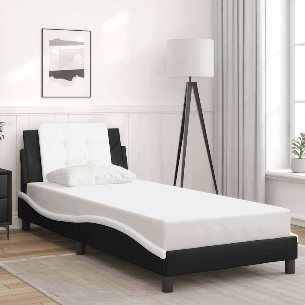 Bedframe zonder matras "Zadar" kunstleer zwart en wit 90x190 cm is nu te koop bij PeponiXL, paradijselijk wonen!