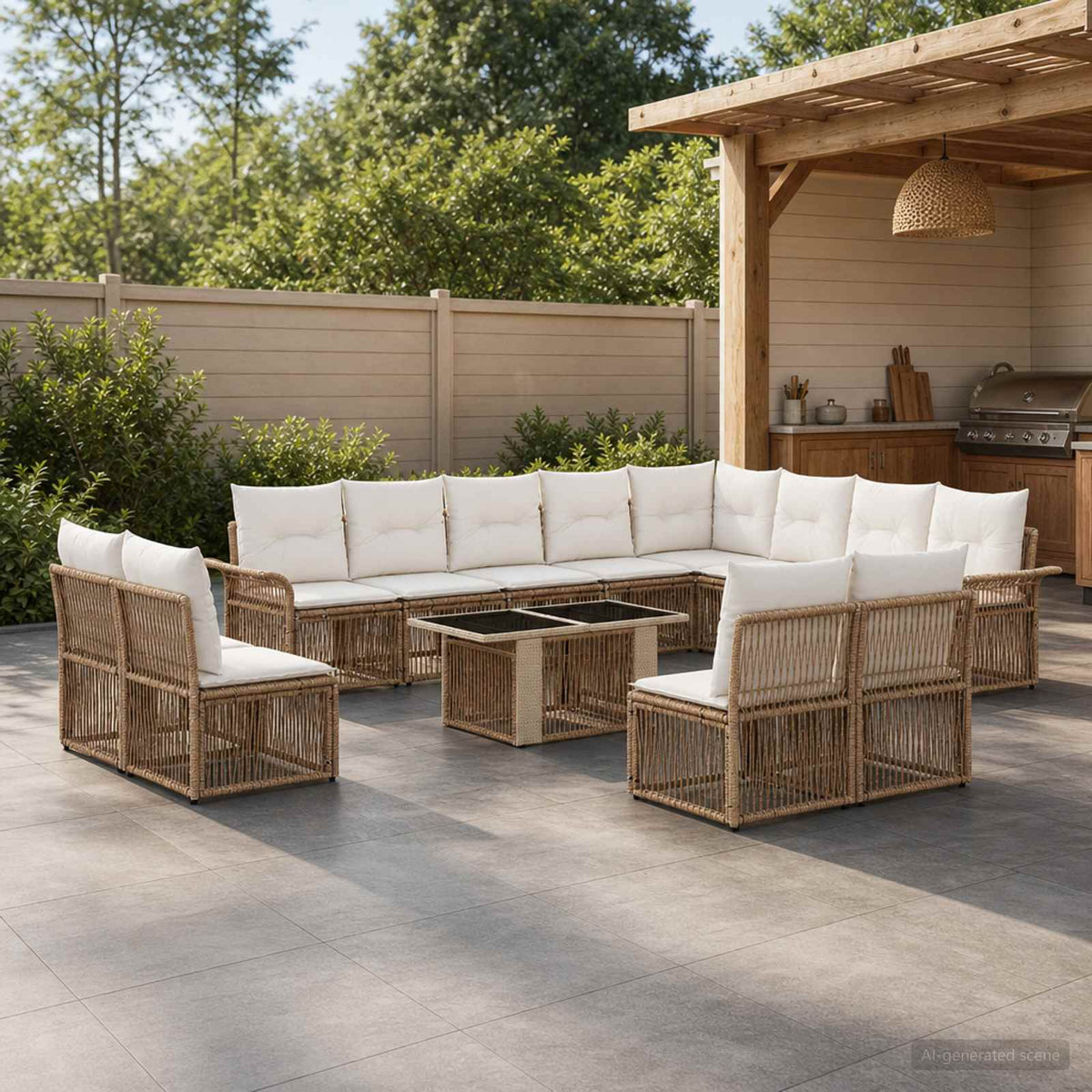 Tuinbankenset 13 st Beige en Crème Wit poly rattan is nu te koop bij PeponiXL, paradijselijk wonen!