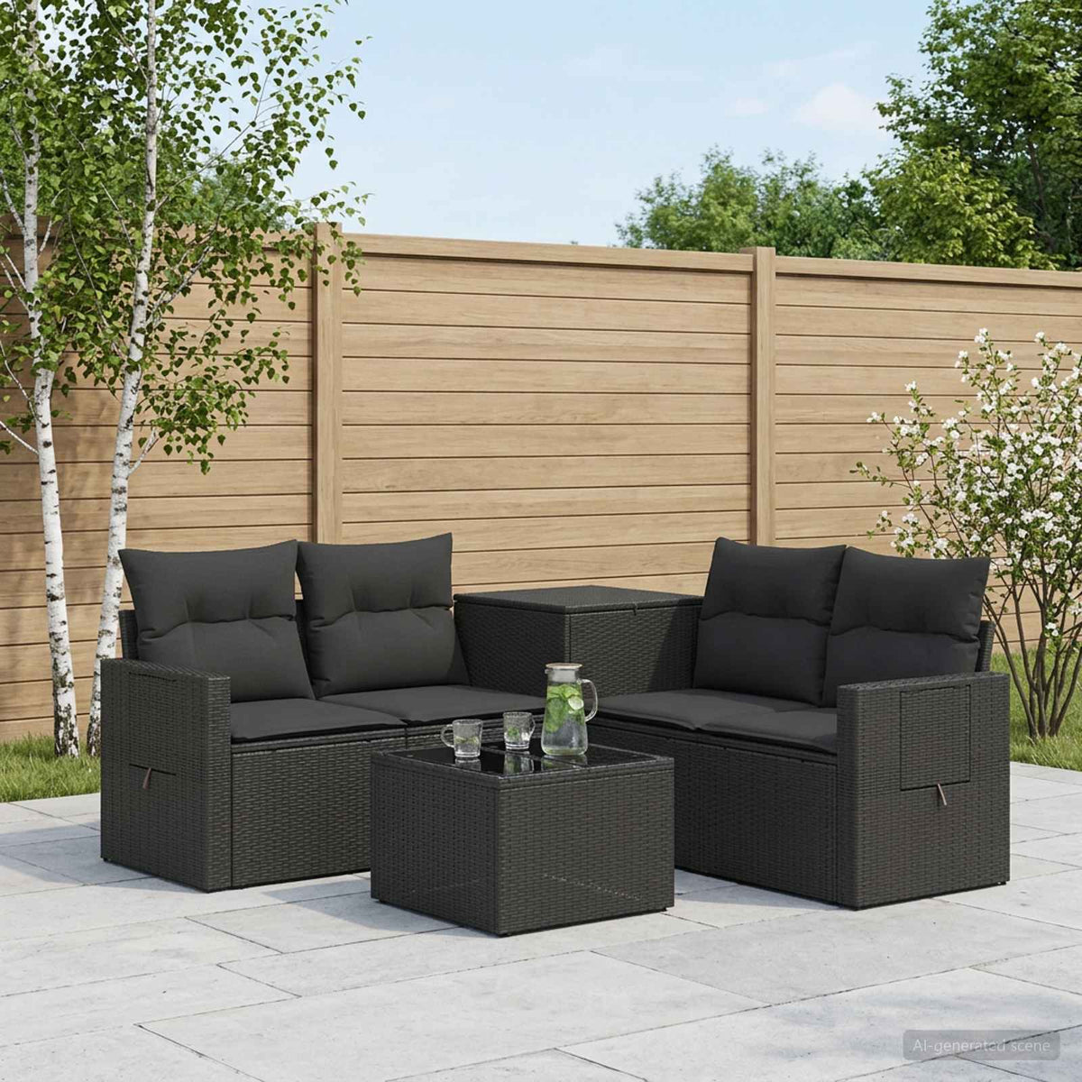 Bankstel 6 st Zwart Poly Rattan en Staal is nu te koop bij PeponiXL, paradijselijk wonen!
