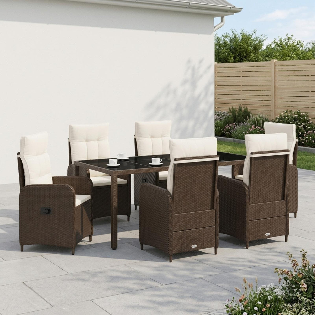 Buiten eettafelset 7 pcs Bruin en Crème Wit 190 x 90 x 75 cm is nu te koop bij PeponiXL, paradijselijk wonen!