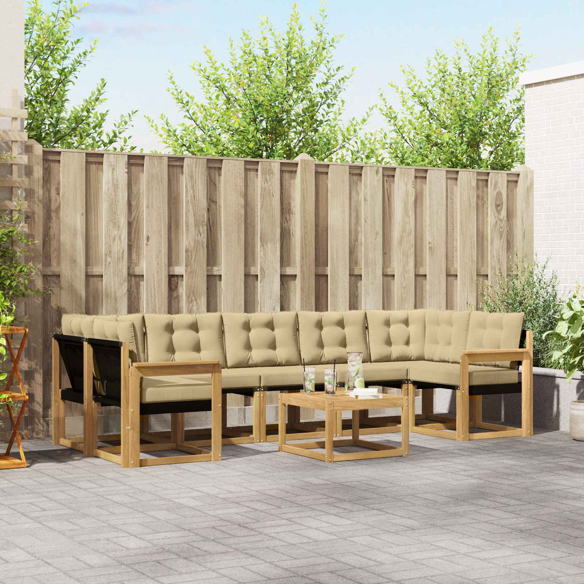 Buiten bankenset met kussen 8 pcs Wit en Beige is nu te koop bij PeponiXL, paradijselijk wonen!